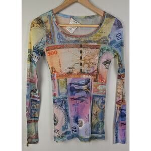 FUZZI Jean Paul Gaultier Money Shot Printed Mesh Top M